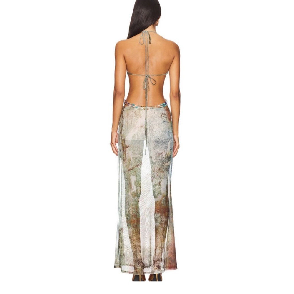 Jaded London Vida Backless Maxi Dress With Shell Trim in Marine - Picture 3 of 6